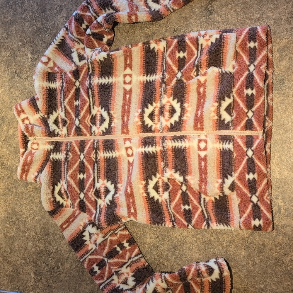 Aztec zip up flannel sweater